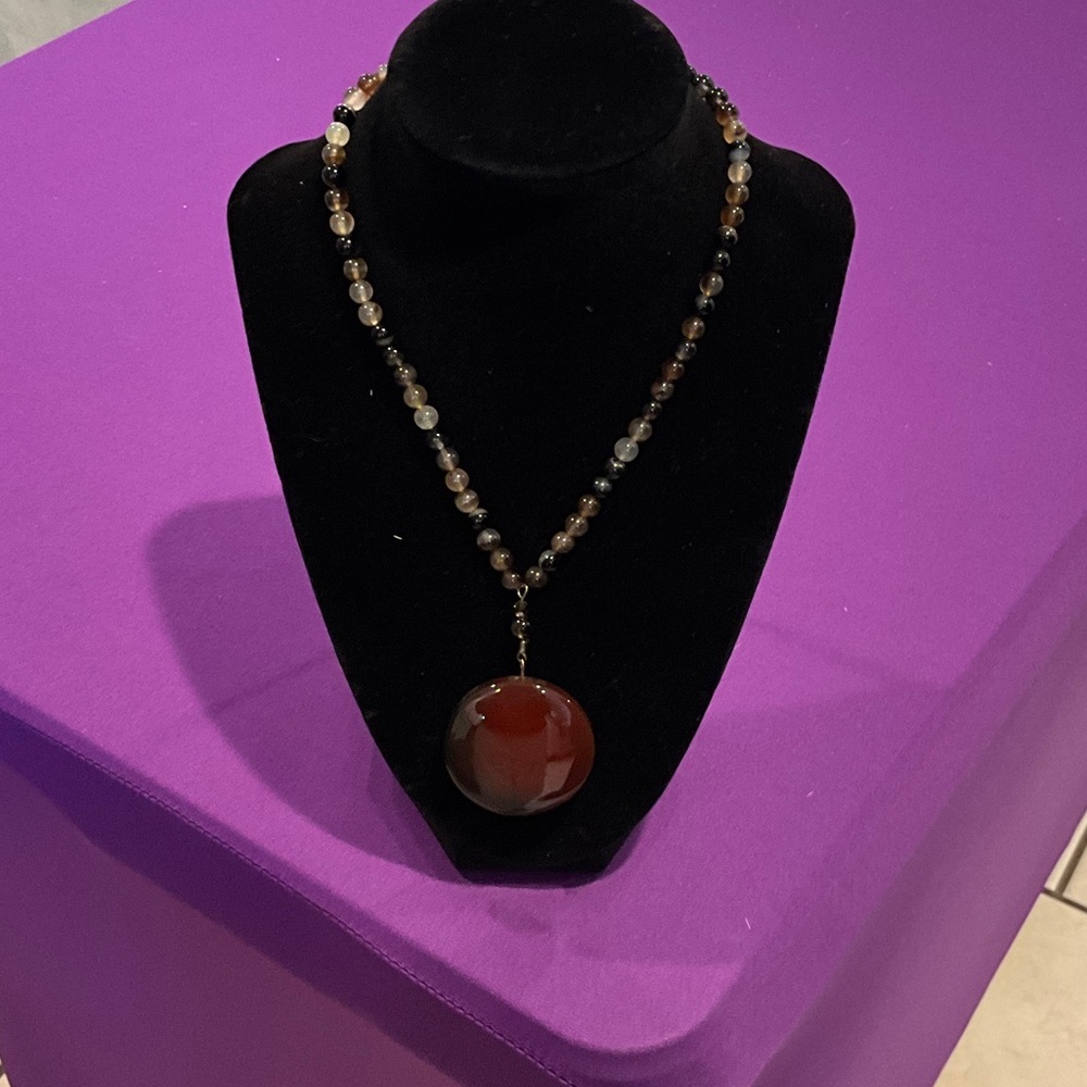 Elegant Brown Beaded Necklace with Pendant